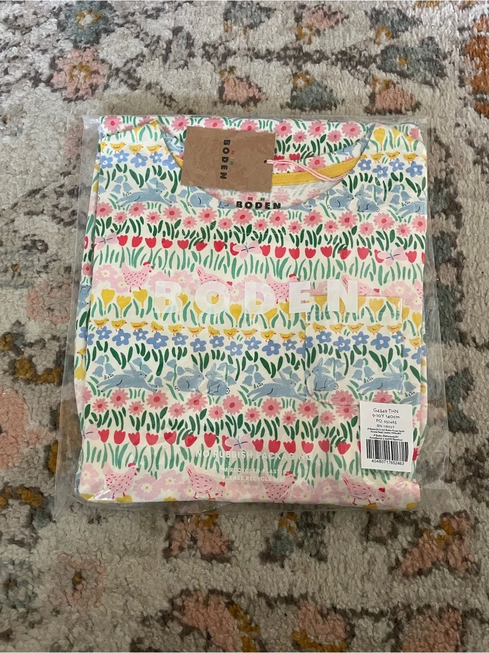 NWT Boden Girls' Floral Stripe Cotton Dress - Pink, Yellow, Blue, Green Animals